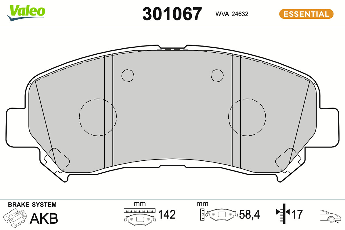 Jeu de 4 plaquettes de frein VALEO ref. 301067